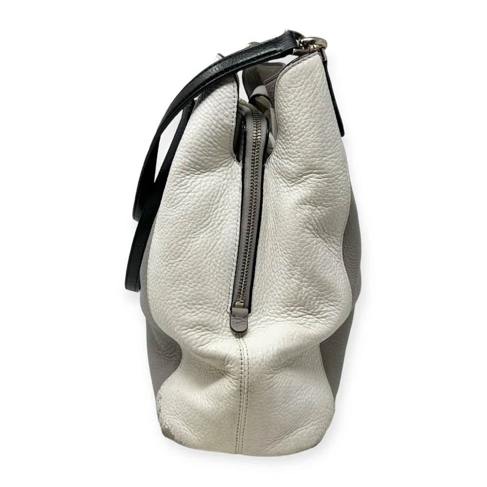Kate Spade Off White, Black & Grey, Pebbled Leather Satchel Double Handle